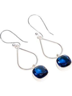 London Blue Topaz Cushion Cut Gemstone Dangle Earrings 10x10mm 925 Silver